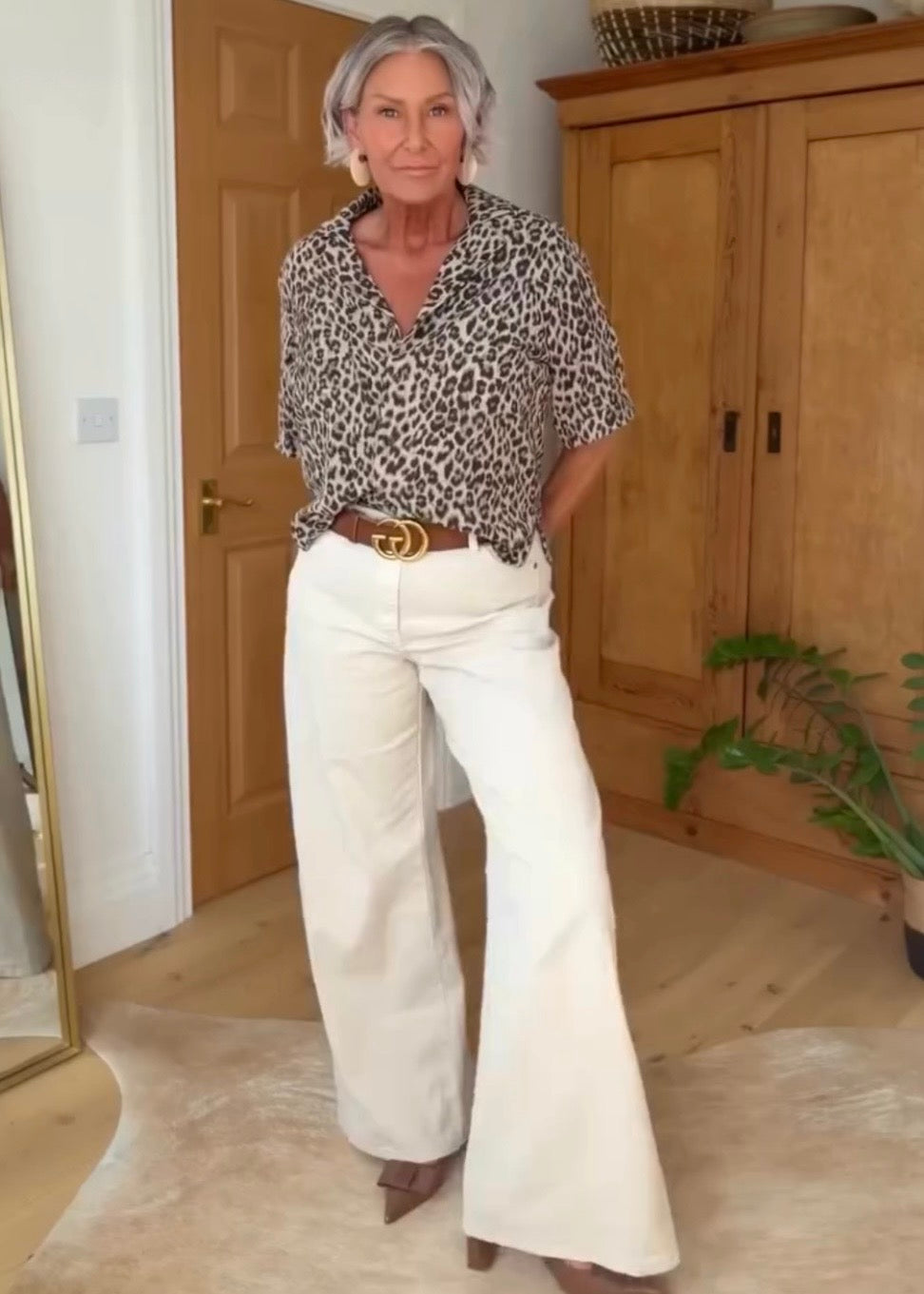 Beige Wide Panel Leg Jeans