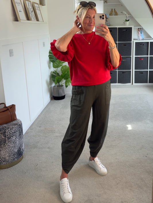Red Frill Sleeve Batwing Jumper