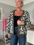 Khaki/Light Grey Leopard Cardigan