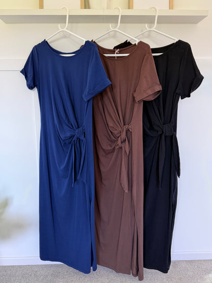 Black Side Tie S/S Jersey Dress