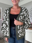 Khaki/Light Grey Leopard Cardigan