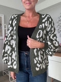 Khaki/Light Grey Leopard Cardigan