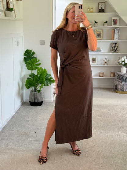 Black Side Tie S/S Jersey Dress