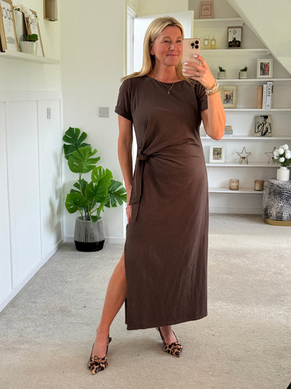 Chocolate Side Tie S/S Jersey Dress