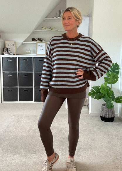 Chocolate/Blue Relaxed Fit Stripe Jumper