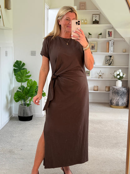 Black Side Tie S/S Jersey Dress