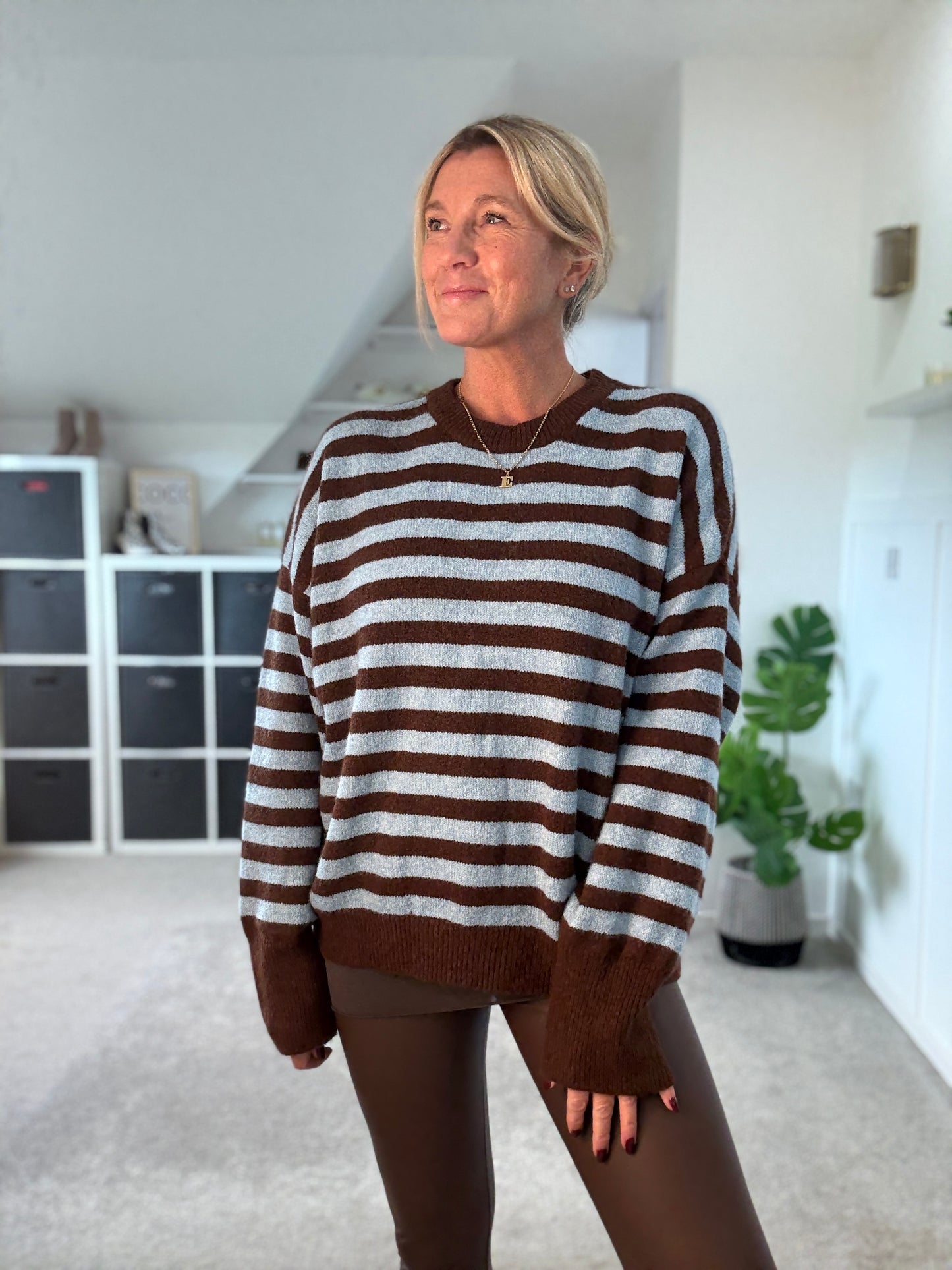 Chocolate/Blue Relaxed Fit Stripe Jumper