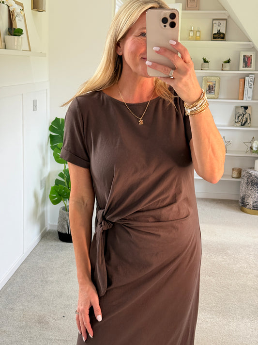 Chocolate Side Tie S/S Jersey Dress