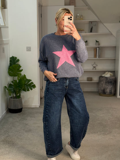 Denim Blue/Pink Star Jumper