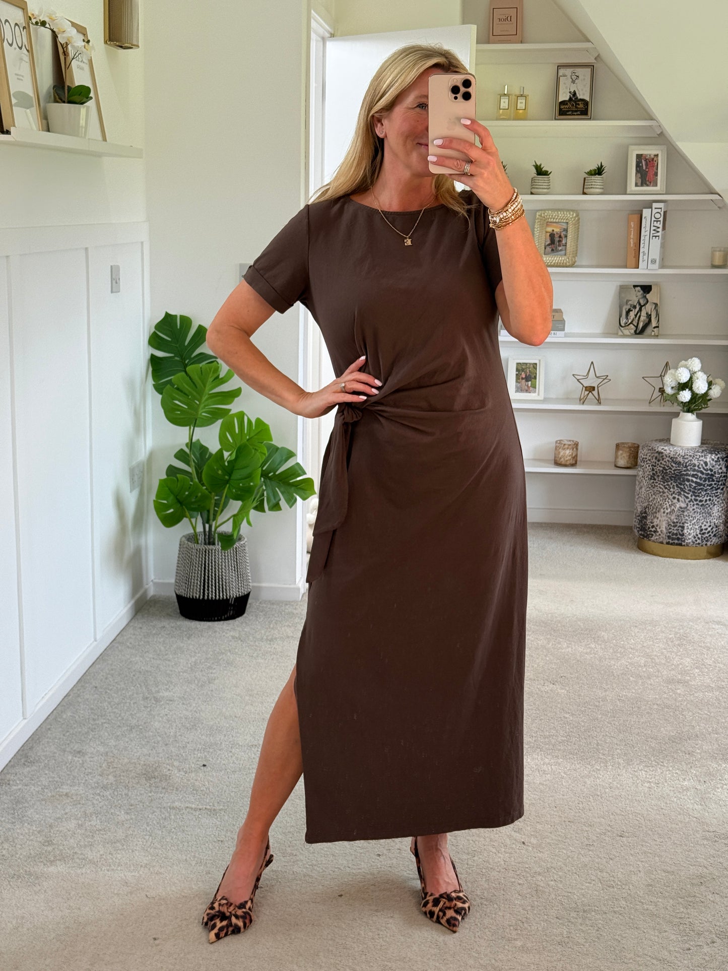 Chocolate Side Tie S/S Jersey Dress