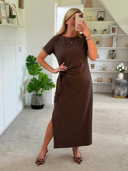 Chocolate Side Tie S/S Jersey Dress