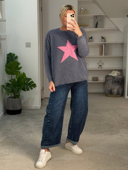 Denim Blue/Pink Star Jumper