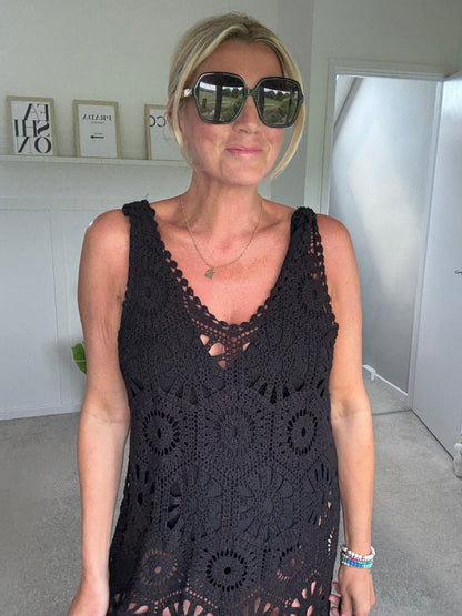 Black Crochet Vest Dress