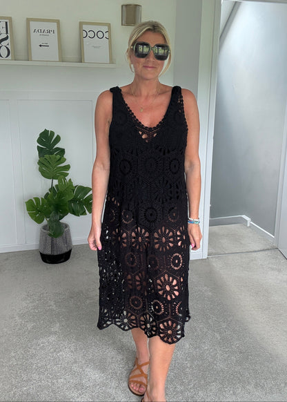 Black Crochet Vest Dress