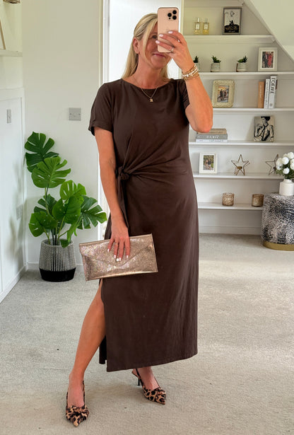Black Side Tie S/S Jersey Dress