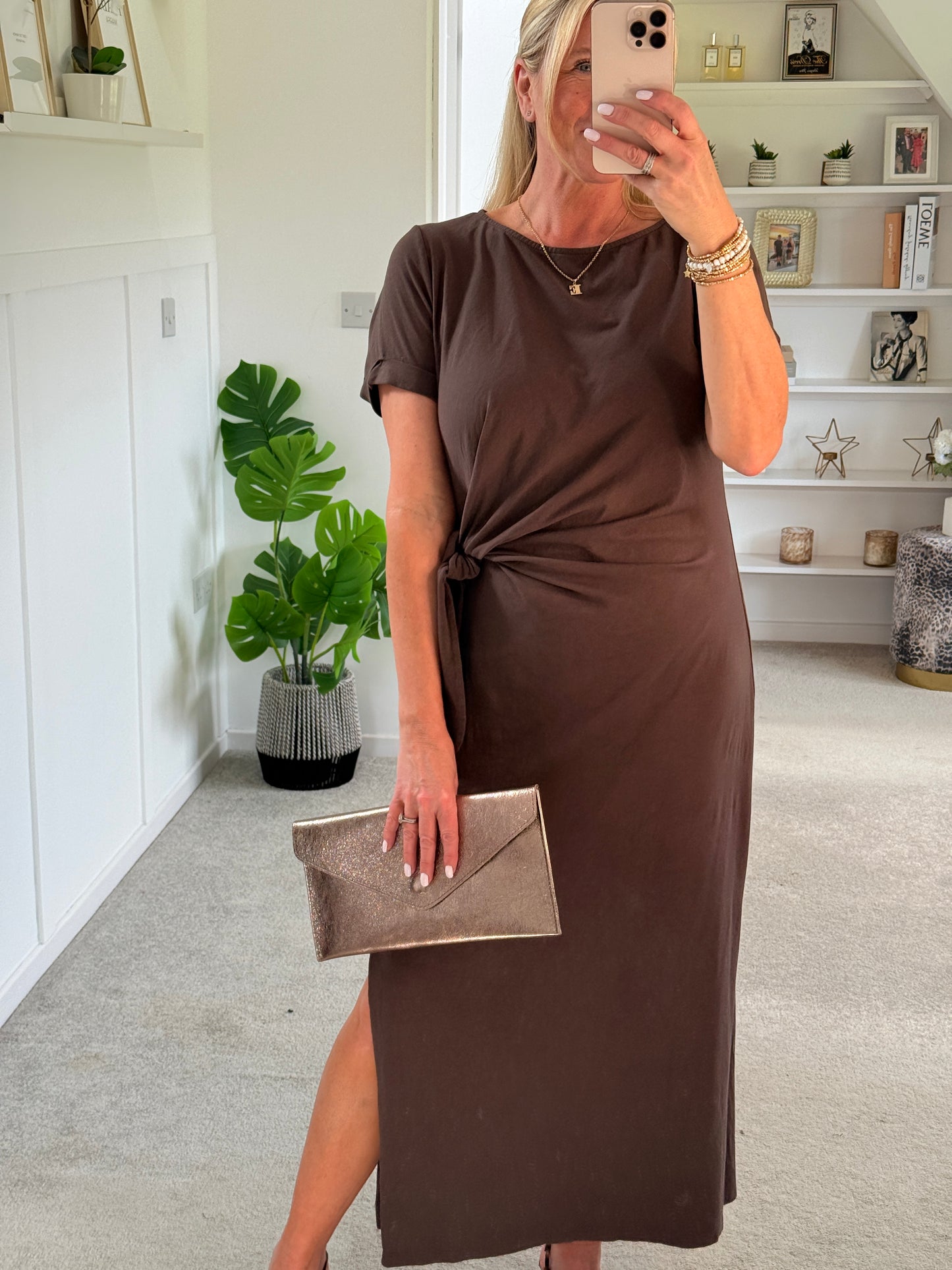 Chocolate Side Tie S/S Jersey Dress