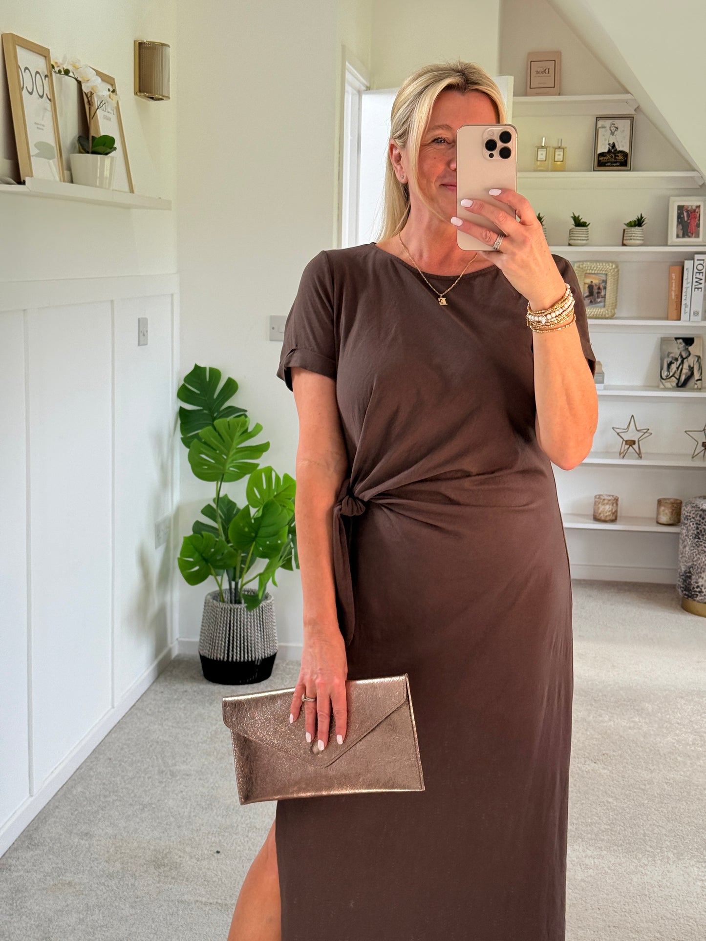 Chocolate Side Tie S/S Jersey Dress