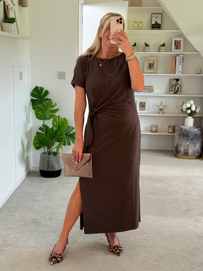 Chocolate Side Tie S/S Jersey Dress