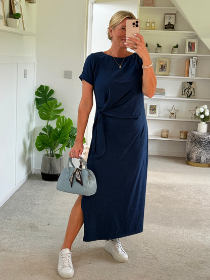 Black Side Tie S/S Jersey Dress