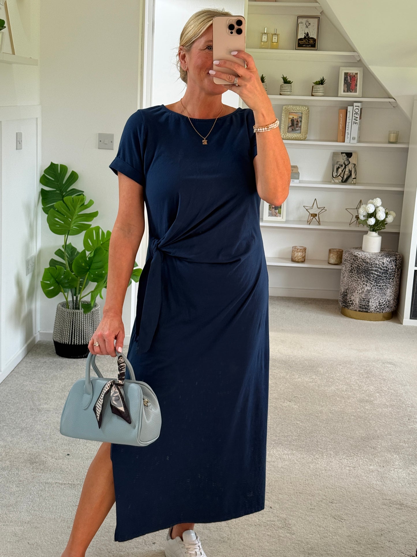 Black Side Tie S/S Jersey Dress