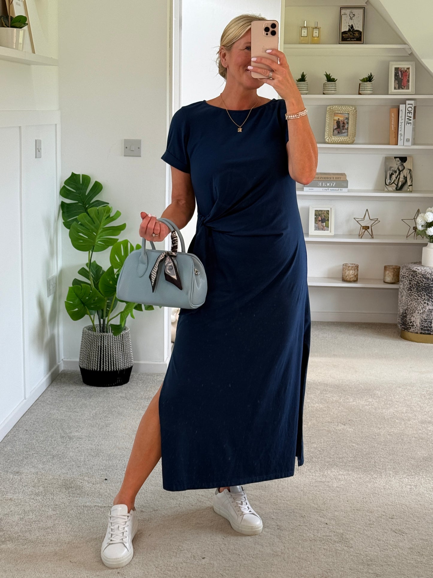Black Side Tie S/S Jersey Dress