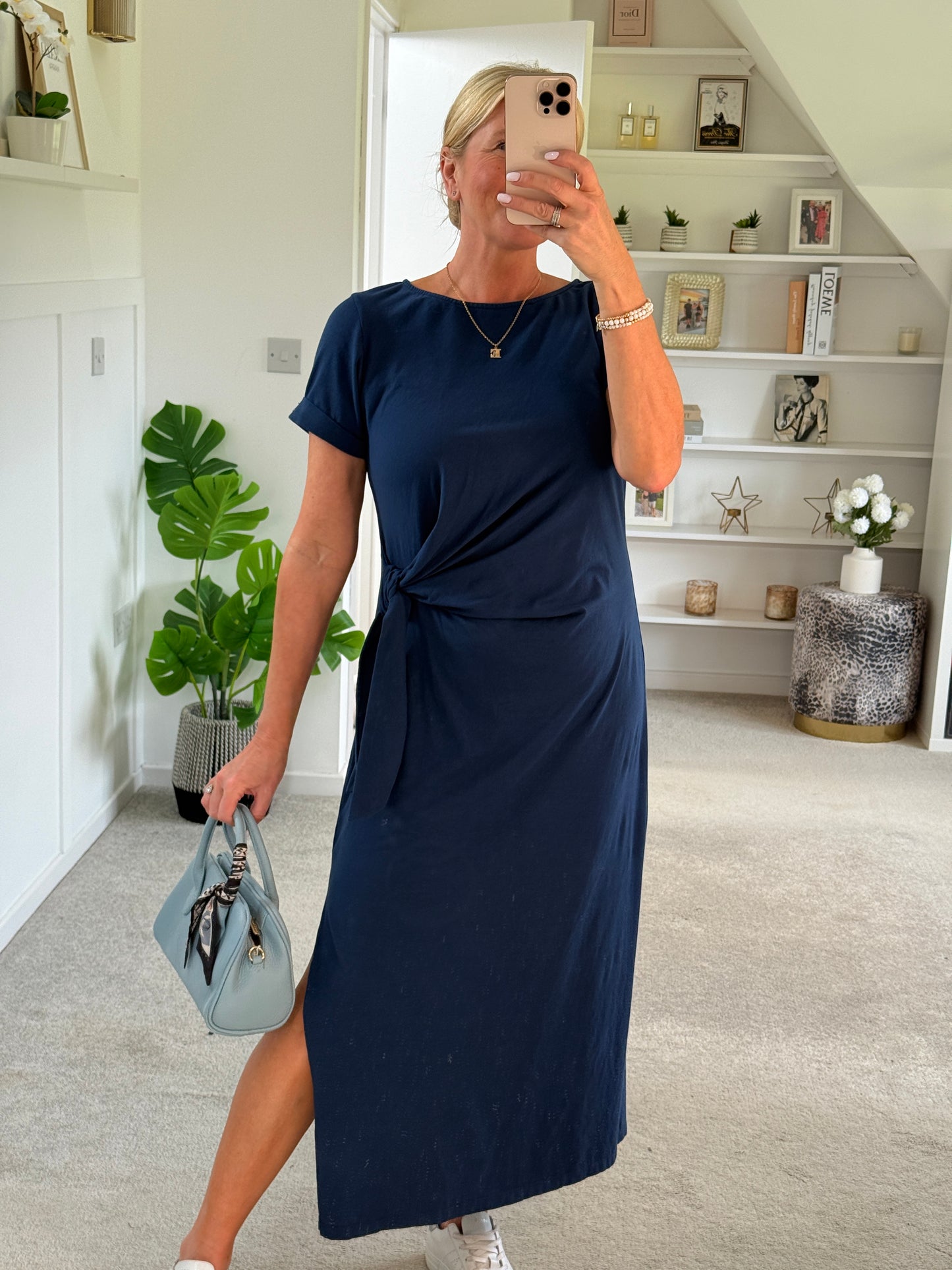 Black Side Tie S/S Jersey Dress