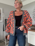 Neon Orange/Charcoal Leopard Cardigan