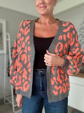 Neon Orange/Charcoal Leopard Cardigan