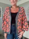 Neon Orange/Charcoal Leopard Cardigan