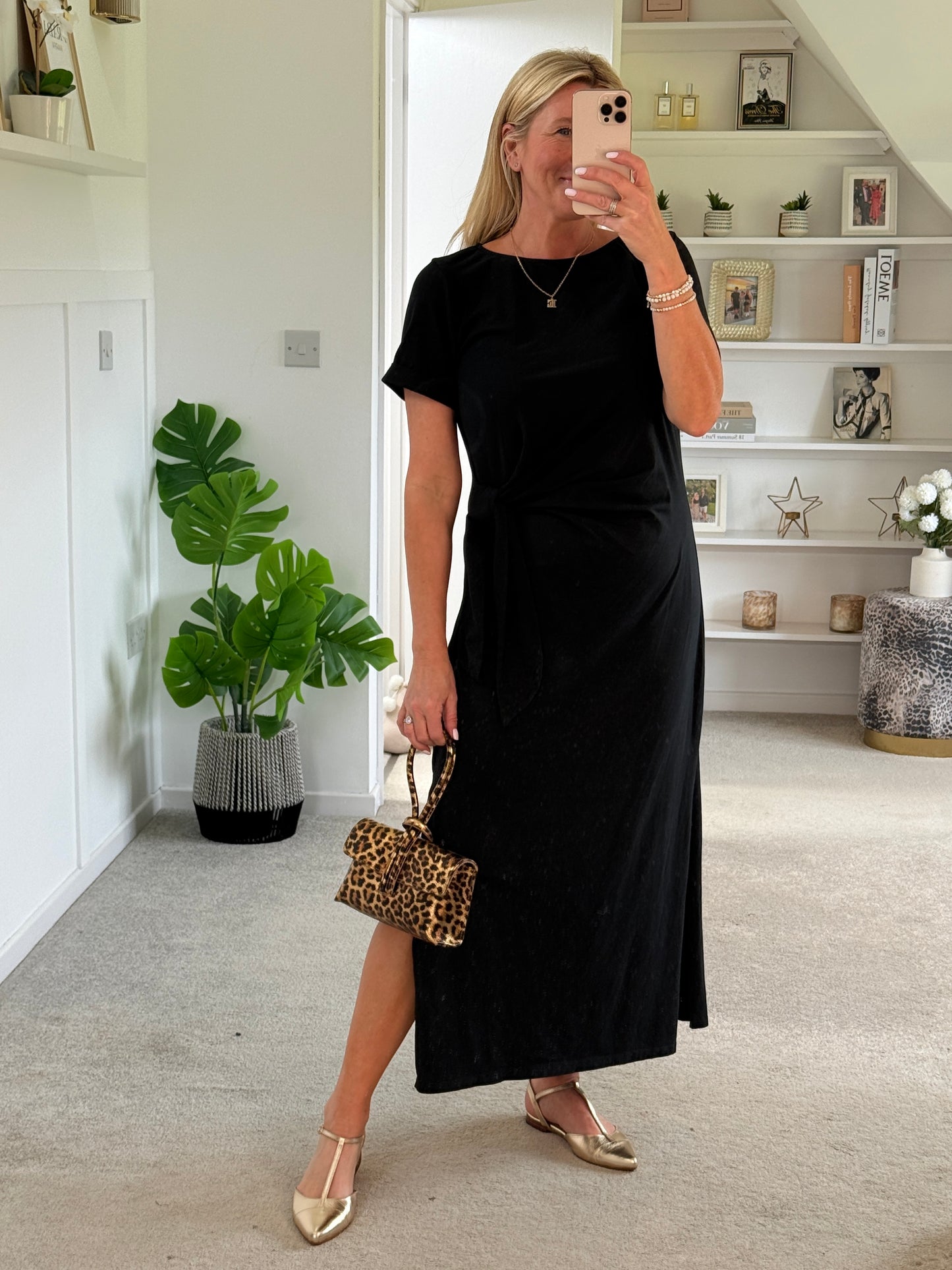 Black Side Tie S/S Jersey Dress