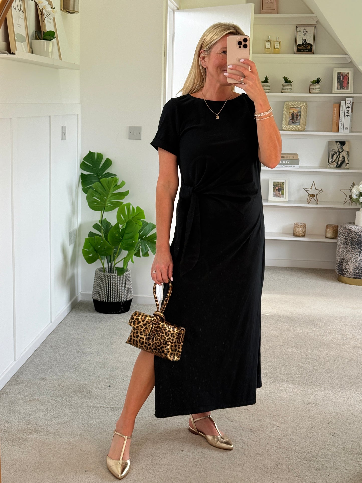 Black Side Tie S/S Jersey Dress