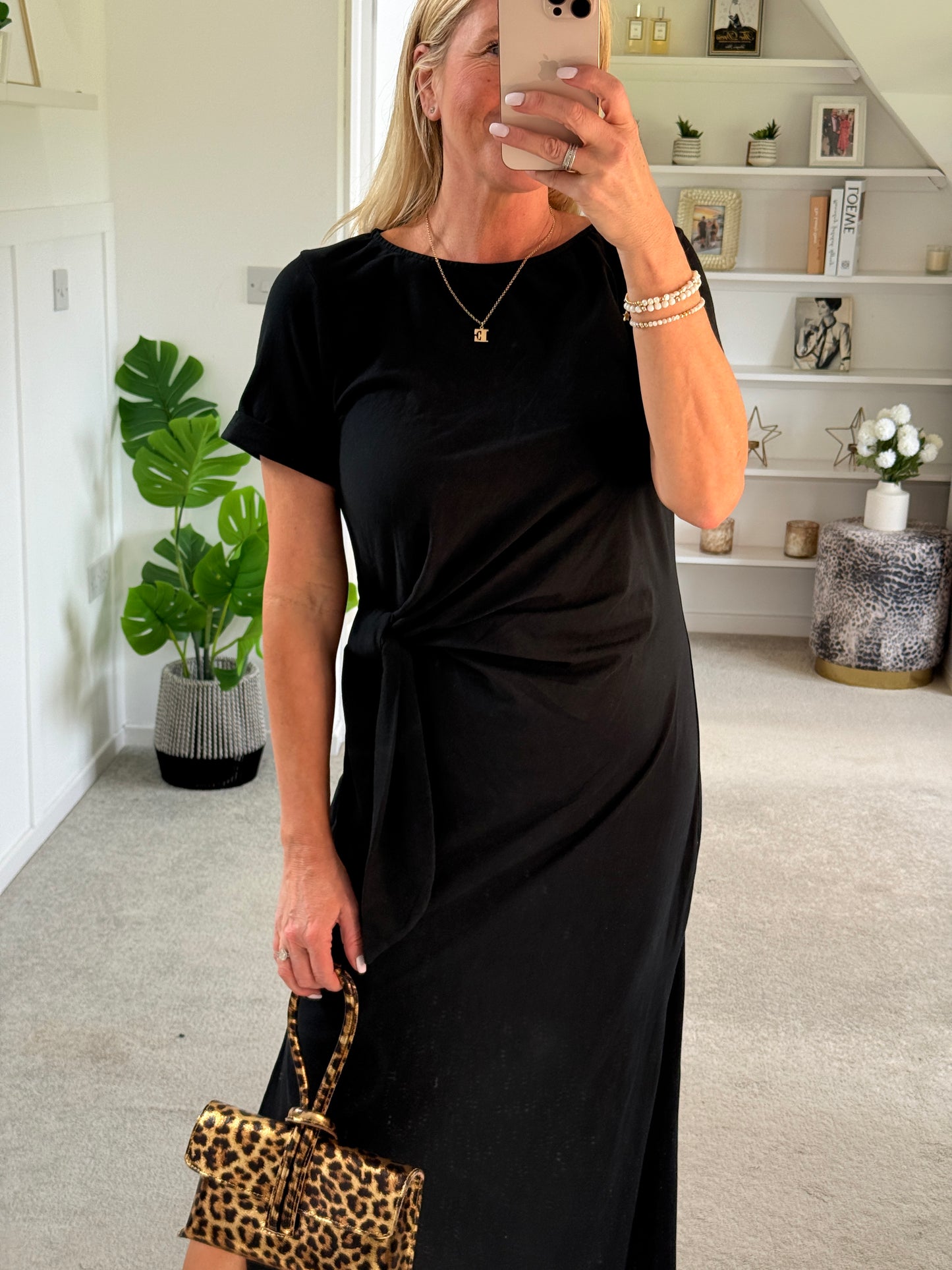 Black Side Tie S/S Jersey Dress