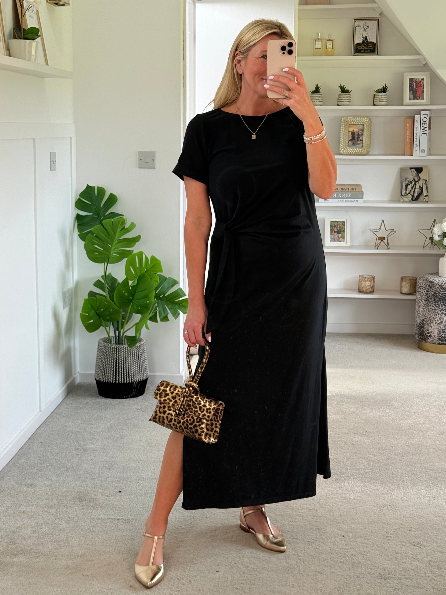 Black Side Tie S/S Jersey Dress