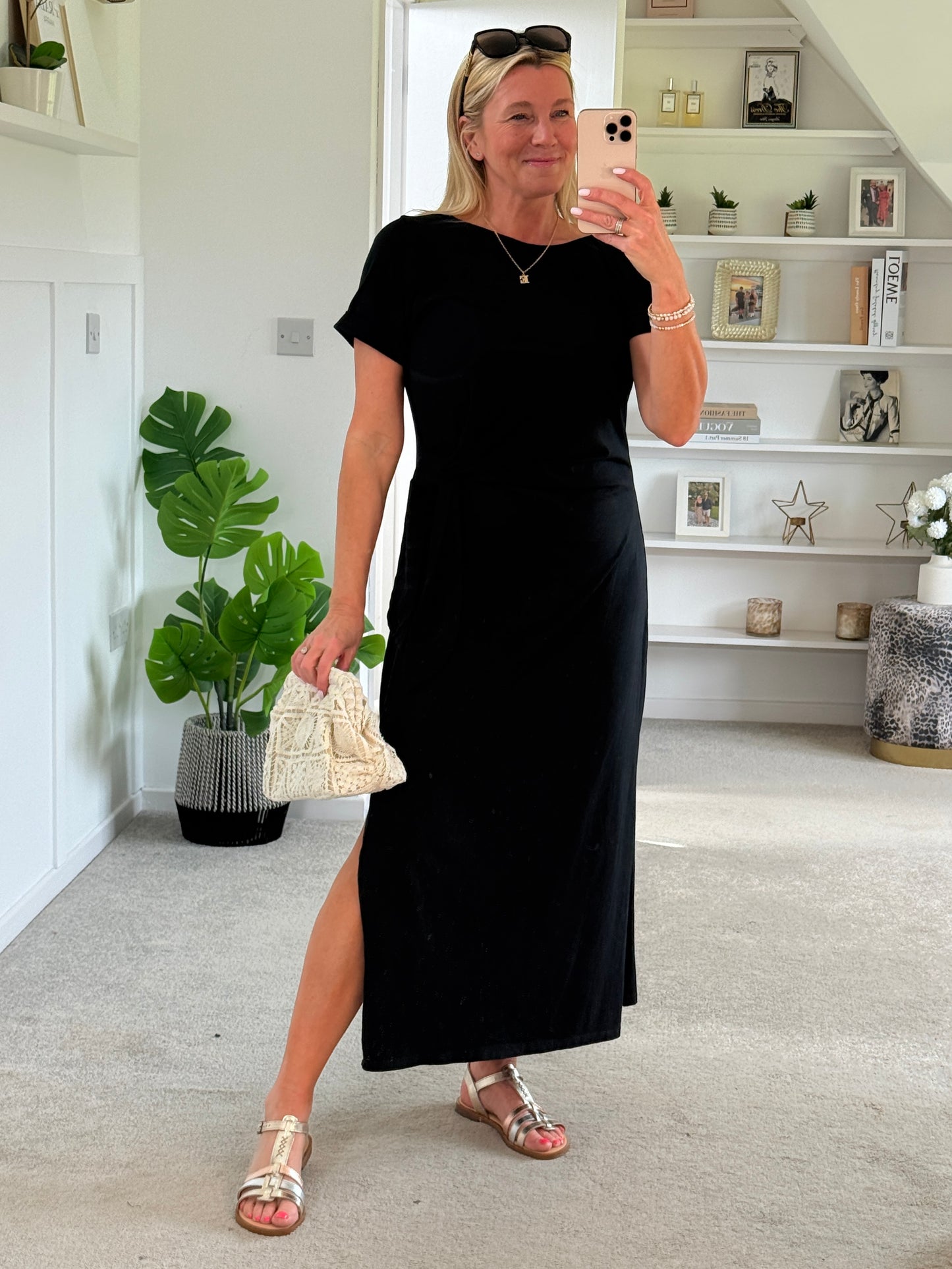 Black Side Tie S/S Jersey Dress