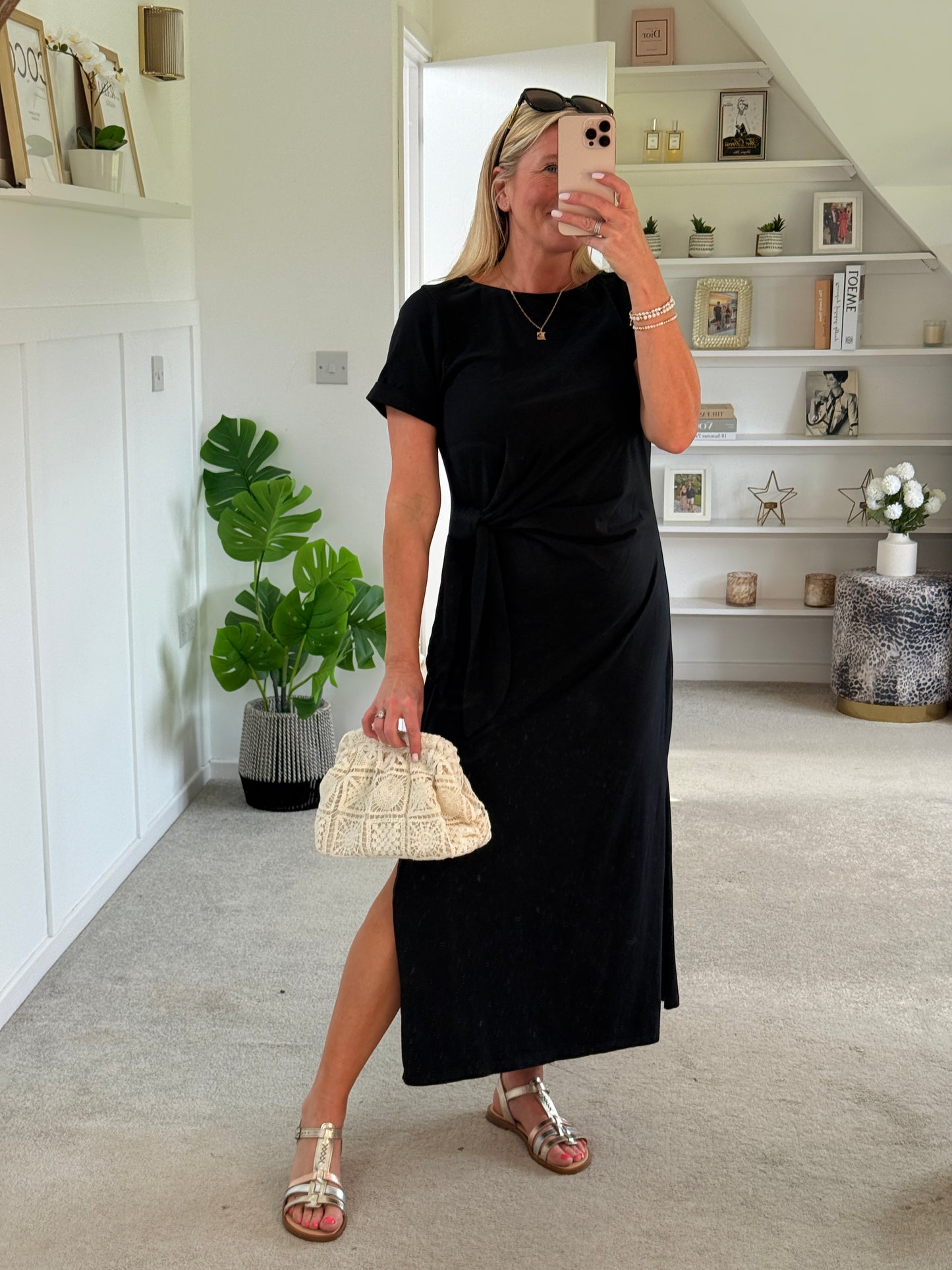 Black Side Tie S/S Jersey Dress