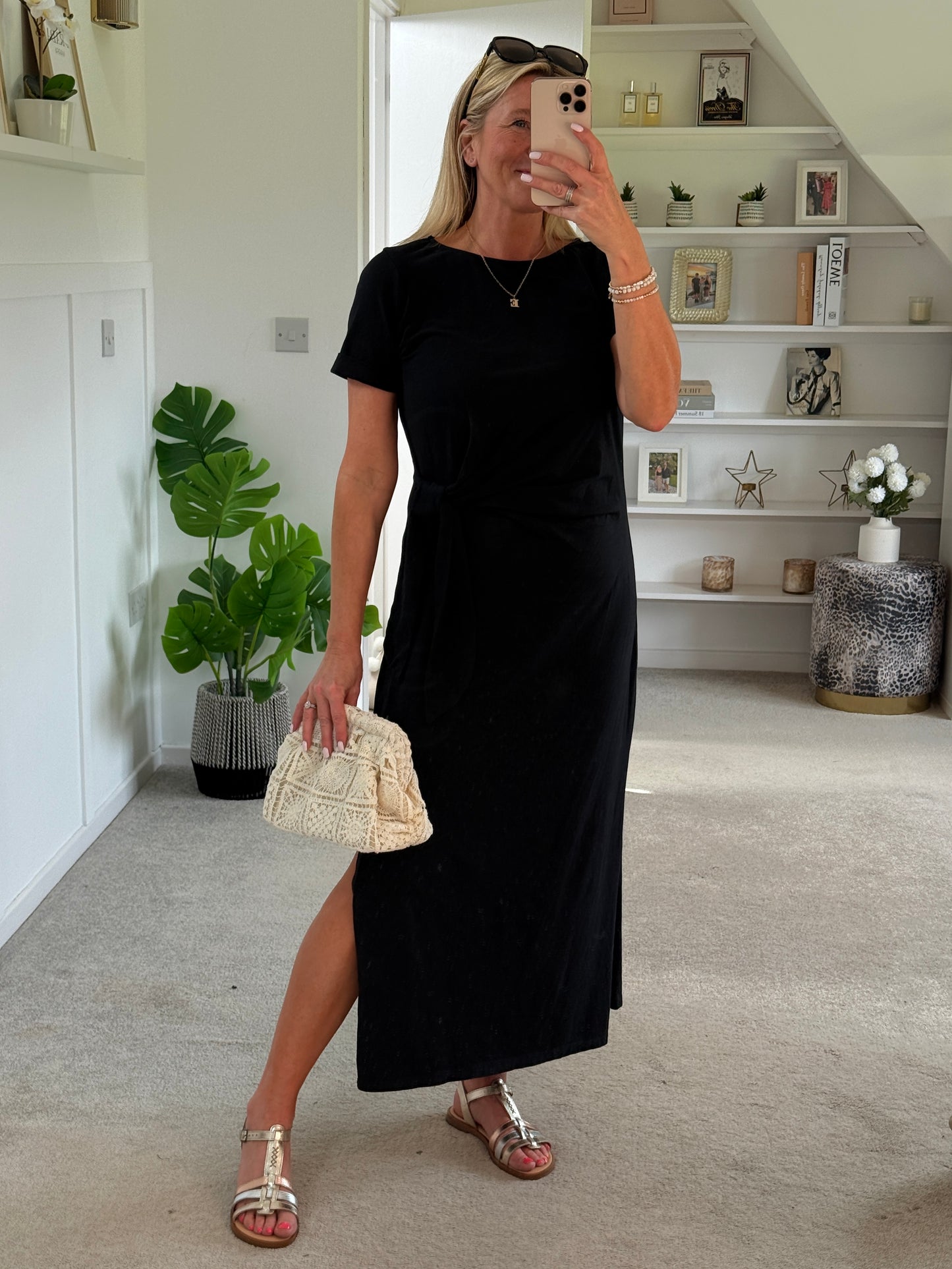 Black Side Tie S/S Jersey Dress