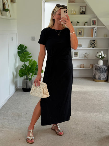 Black Side Tie S/S Jersey Dress