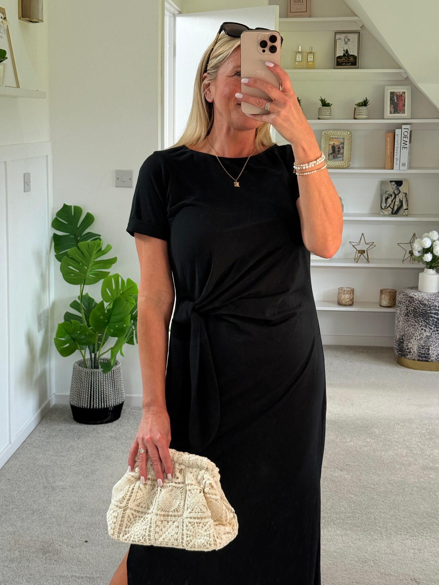 Black Side Tie S/S Jersey Dress