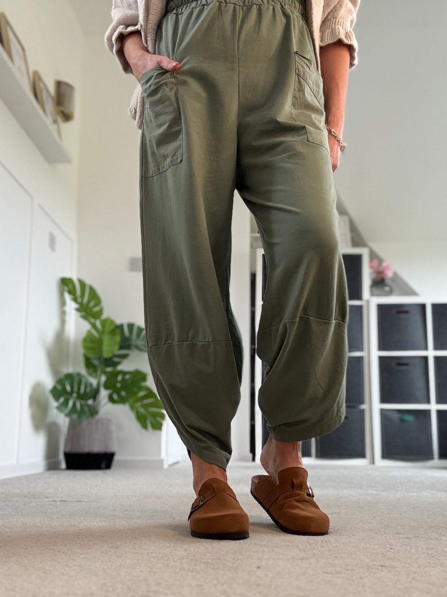 Dark Khaki Slim Barrel Cargo Joggers