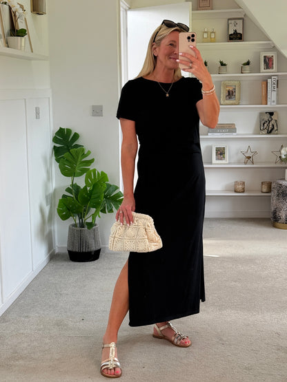 Black Side Tie S/S Jersey Dress
