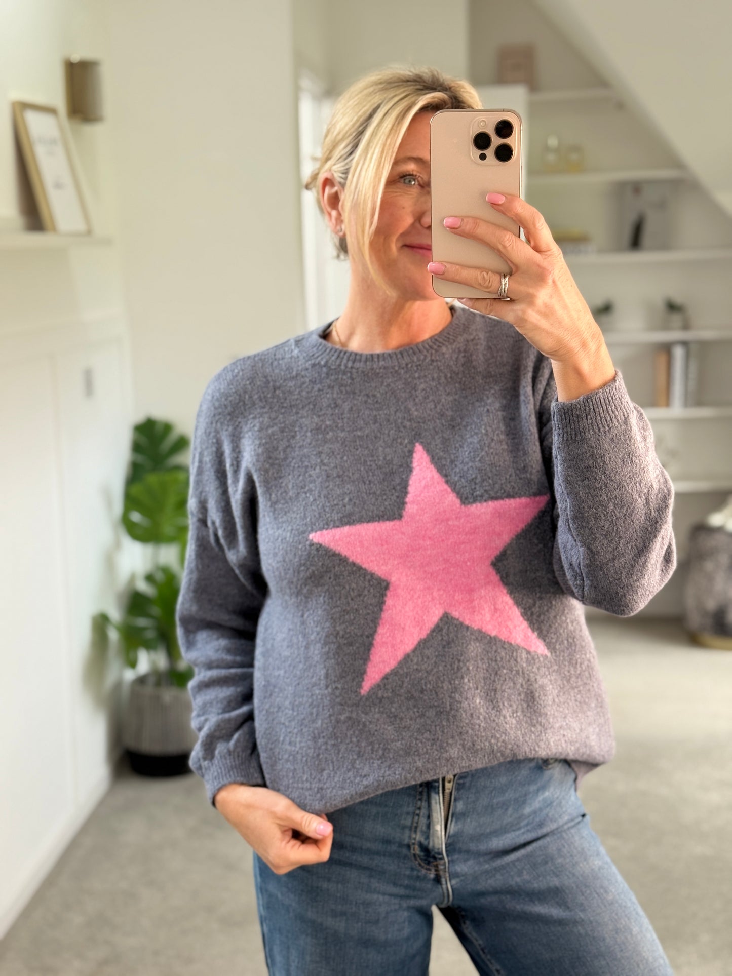 Denim Blue/Pink Star Jumper