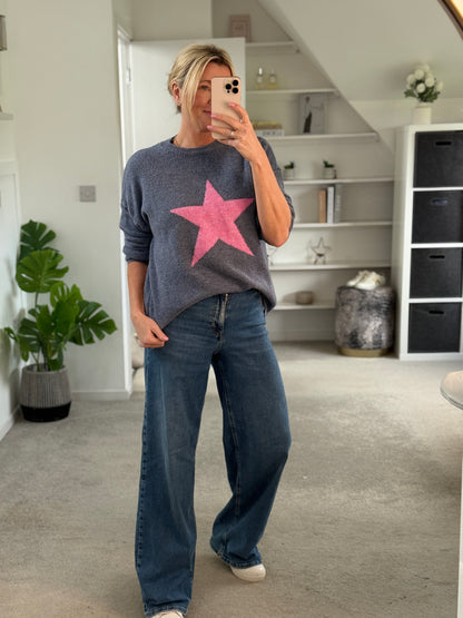 Denim Blue/Pink Star Jumper