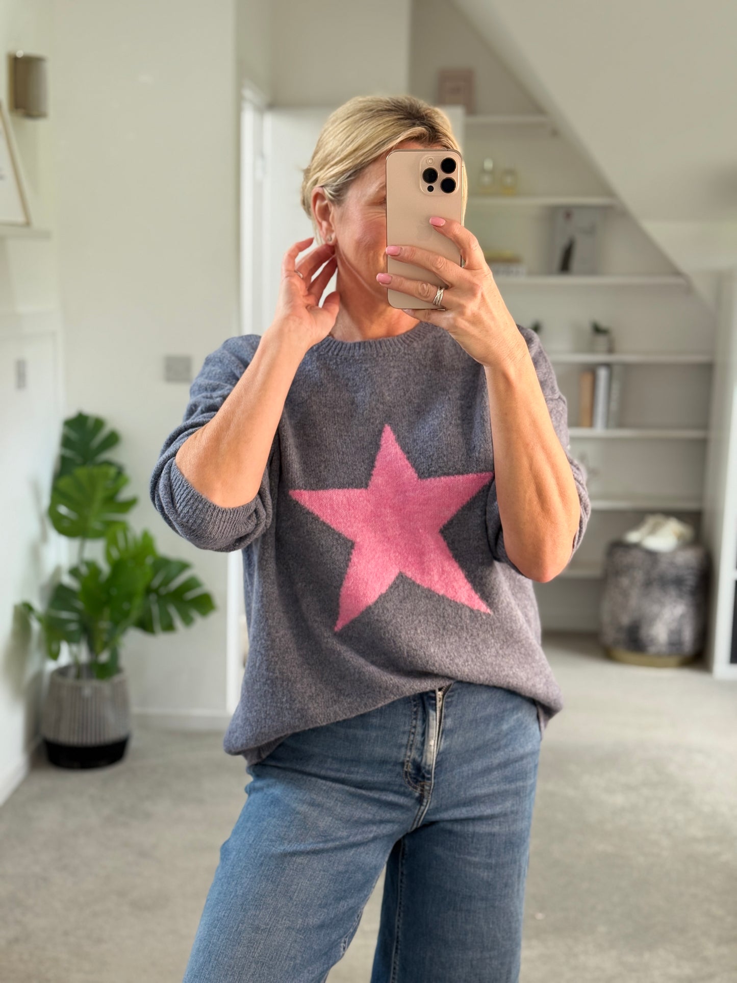 Denim Blue/Pink Star Jumper