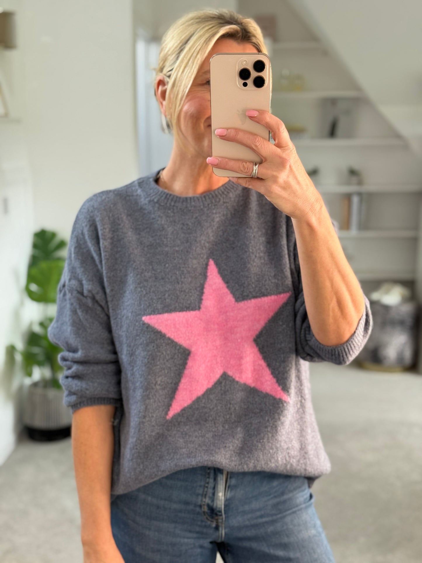 Denim Blue/Pink Star Jumper
