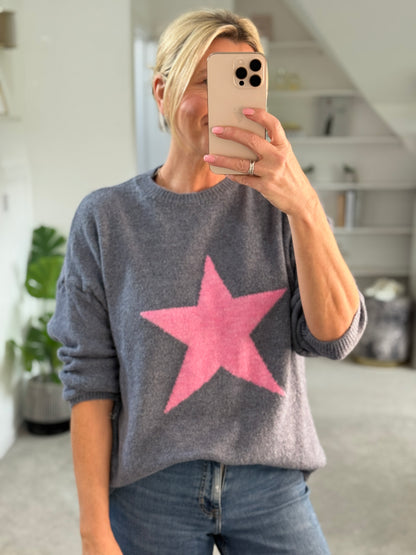 Denim Blue/Pink Star Jumper
