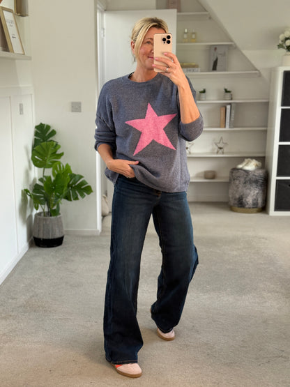 Denim Blue/Pink Star Jumper