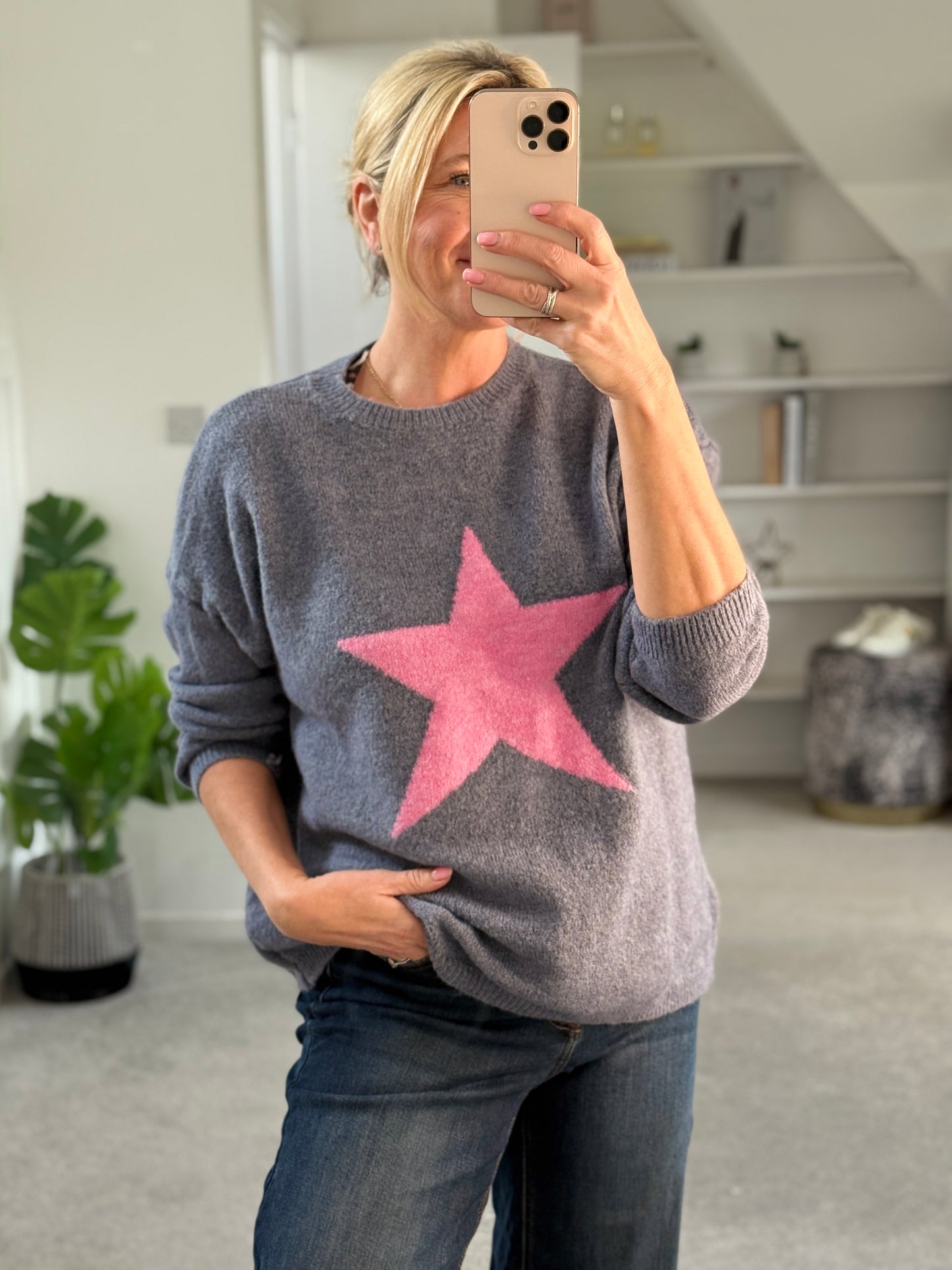 Denim Blue/Pink Star Jumper
