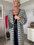 Flo Stripe Long Cardigan - Grey/Khaki