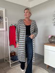 Flo Stripe Long Cardigan - Cream/Taupe