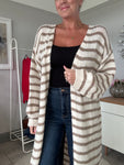 Flo Stripe Long Cardigan - Grey/Khaki